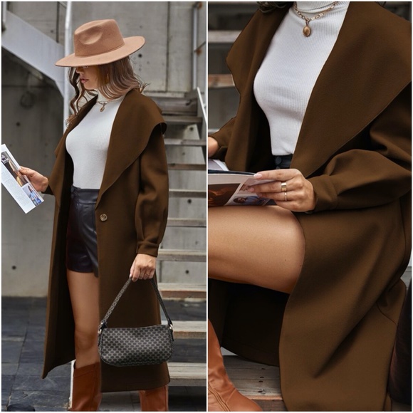 fall long waterfall button trench peacoat grey - Picture 5 of 8